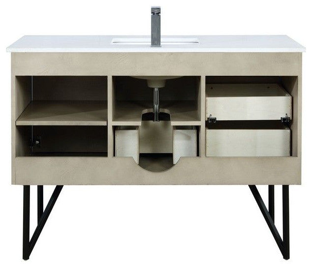 Lancy Modern 48" Rustic Acacia Square Sink Bathroom Vanity Set, Monte Chrome Fau