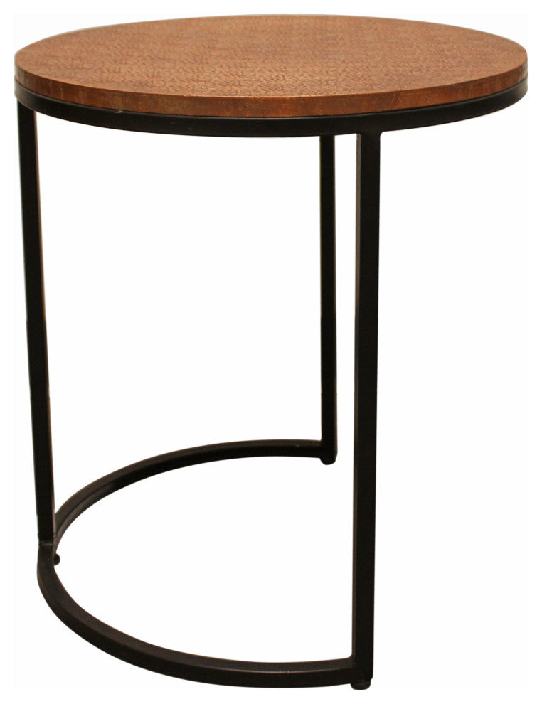 Rave Metal Cladded Top Round Nesting Table, Copper