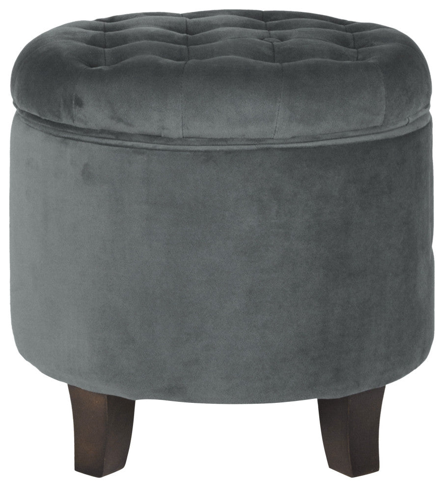Benzara BM194930 Velvet Wooden Ottoman With Hidden Storage, Gray and Brown