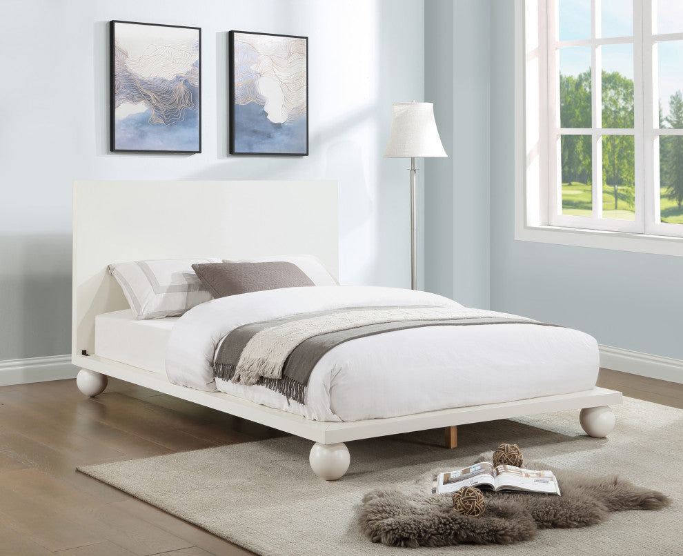 Kent Solid Ash Wood Bed, Cream, Queen