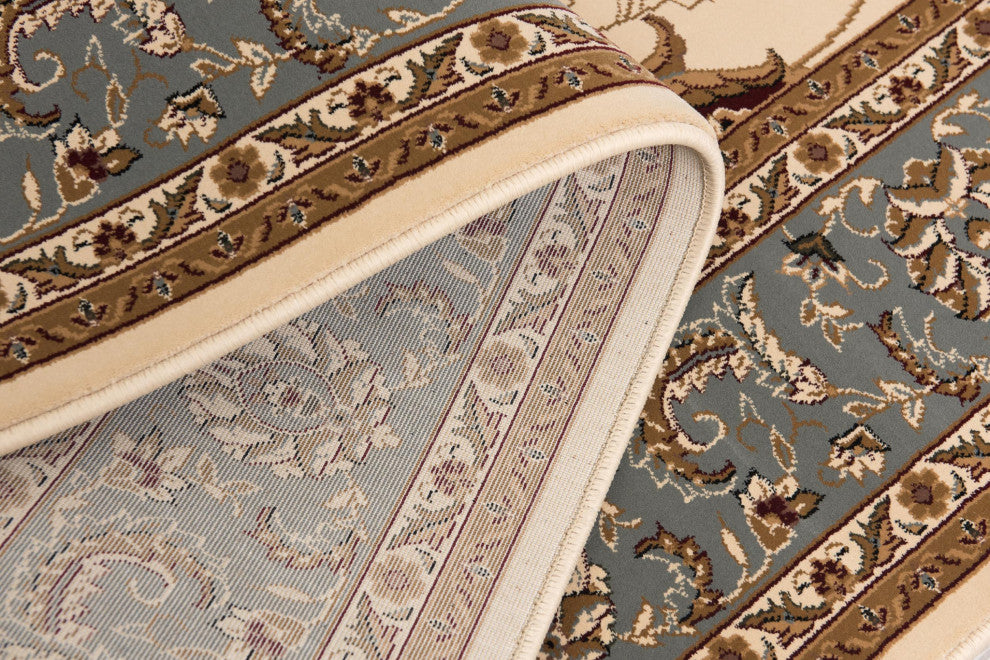 2"x15" Cream and Blue Traditional Runner Rug