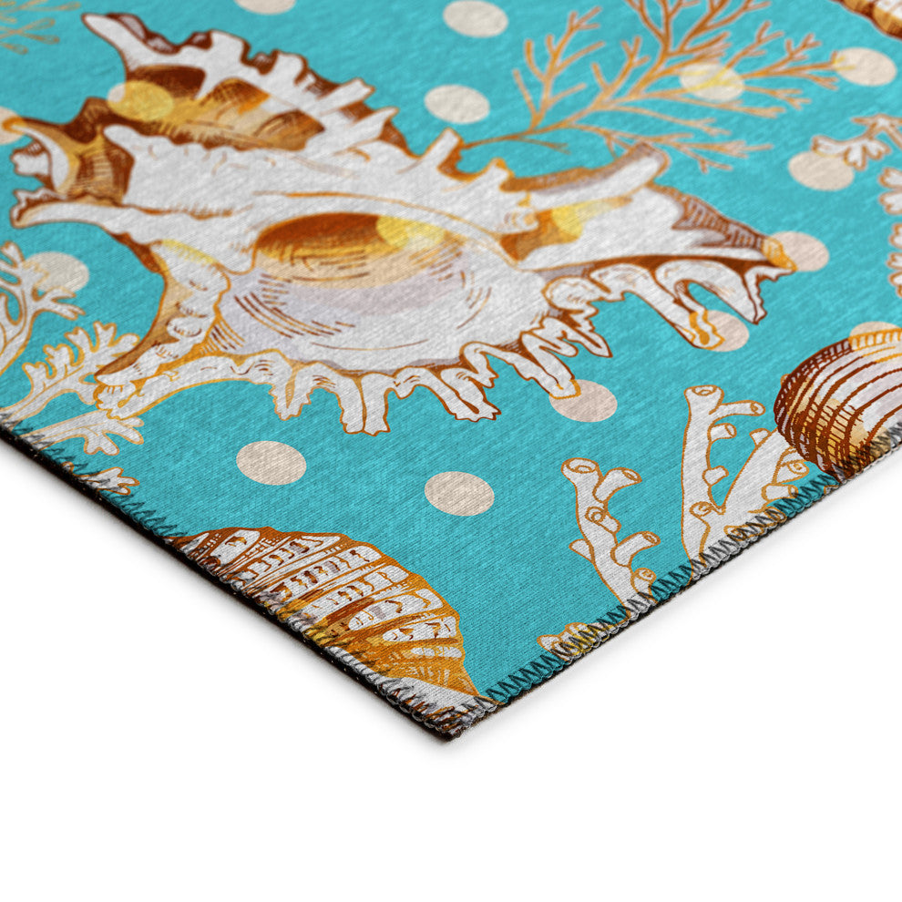 Indoor/Outdoor Seabreeze SZ6 Teal Machine Washable 8' x 8' Round Rug