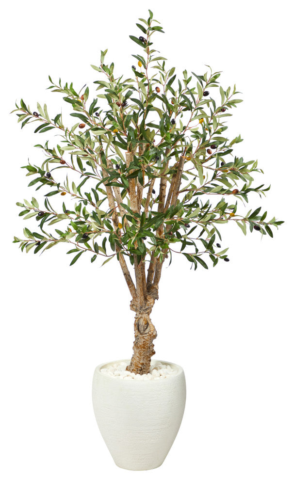 53" Olive Artificial Tree, White Planter