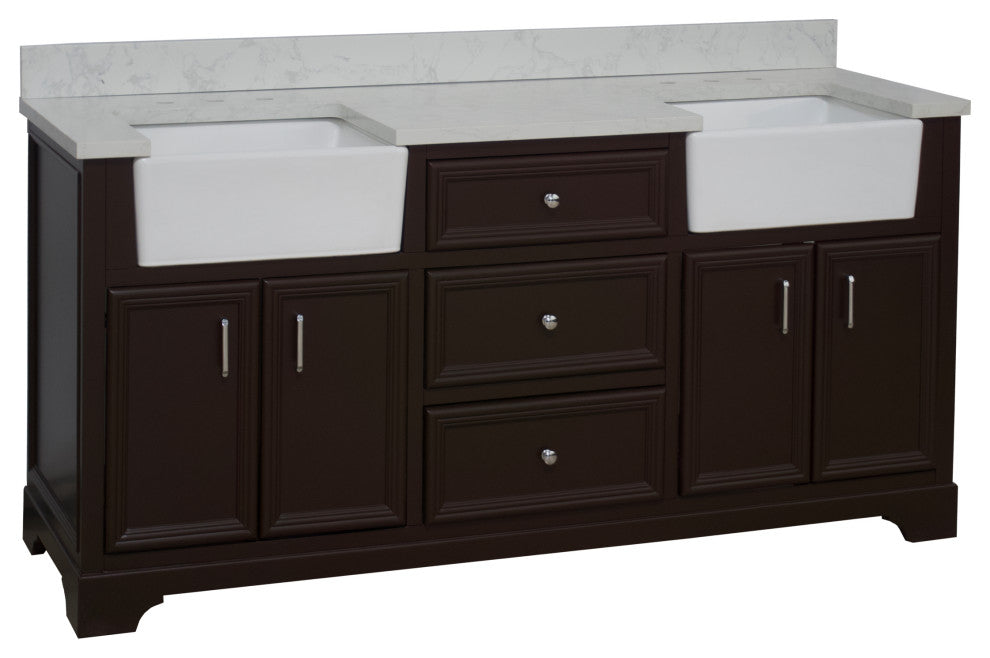 Zelda 72" Bathroom Vanity, Chocolate, Engineered Carrara