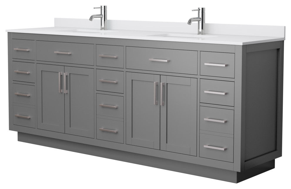 Beckett TK 84" Dark Gray Double Vanity,  Cultured Top, Nickel Trim