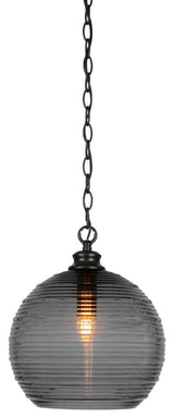 Malena 1-Light Chain Hung Pendant, Matte Black/Smoke Ribbed
