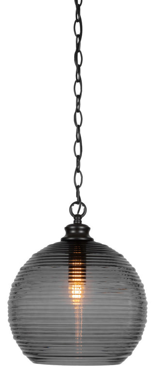 Malena 1-Light Chain Hung Pendant, Matte Black/Smoke Ribbed