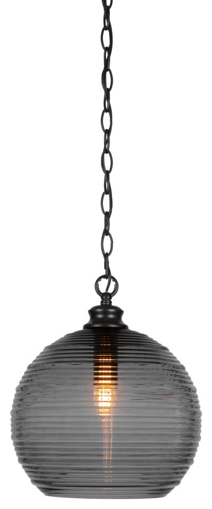 Malena 1-Light Chain Hung Pendant, Matte Black/Smoke Ribbed