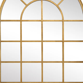 44 Inch Wood Wall Mirror, Arched Windowpane Shape, Antique Gold