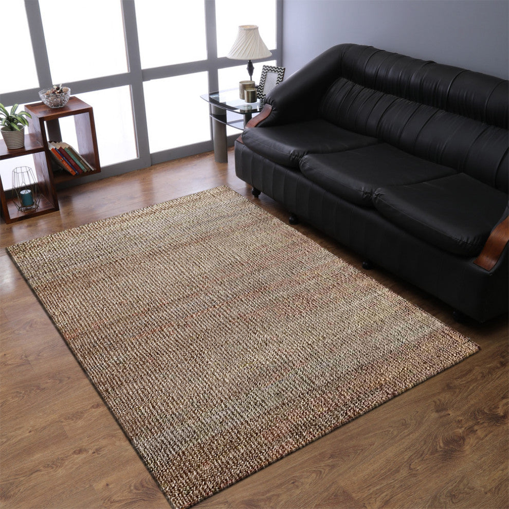 Hand Woven Jute Area Rug Solid Light Brown, [Rectangle] 5'x8'