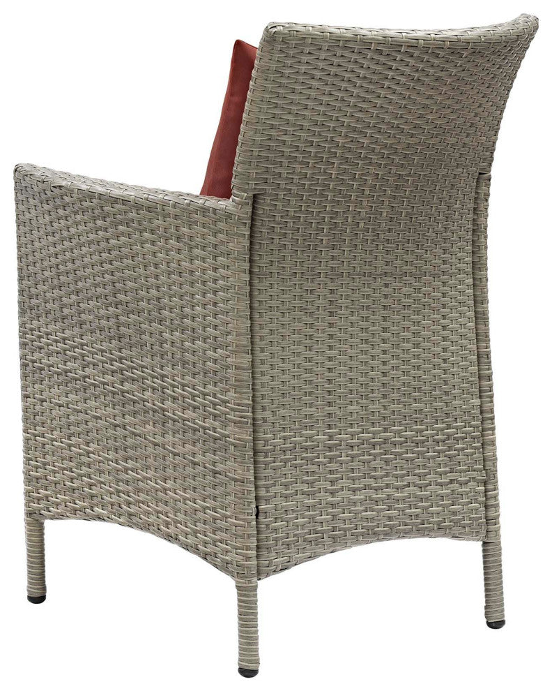 Side Dining Chair and Table Set, Rattan, Wicker, Dark Red Brown, Modern, Outdoor