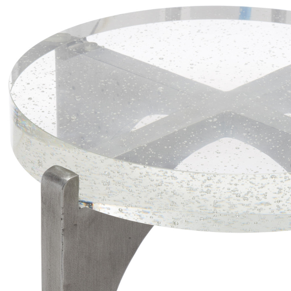 Safavieh Couture Tawny Round Bubble Glass Accent Table, Silver/Clear