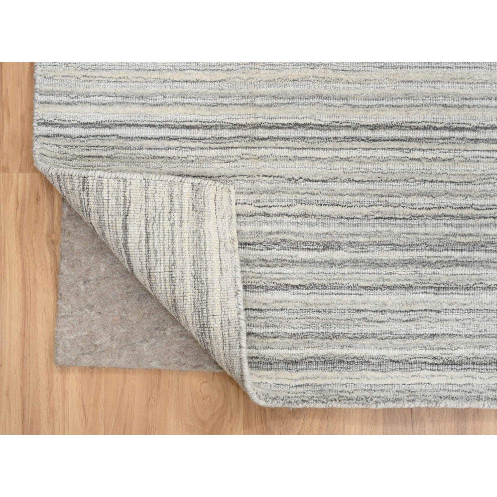 Gray Hand Loomed Undyed Natural Wool, Modern Design Square Rug, 8'1"x8'0"