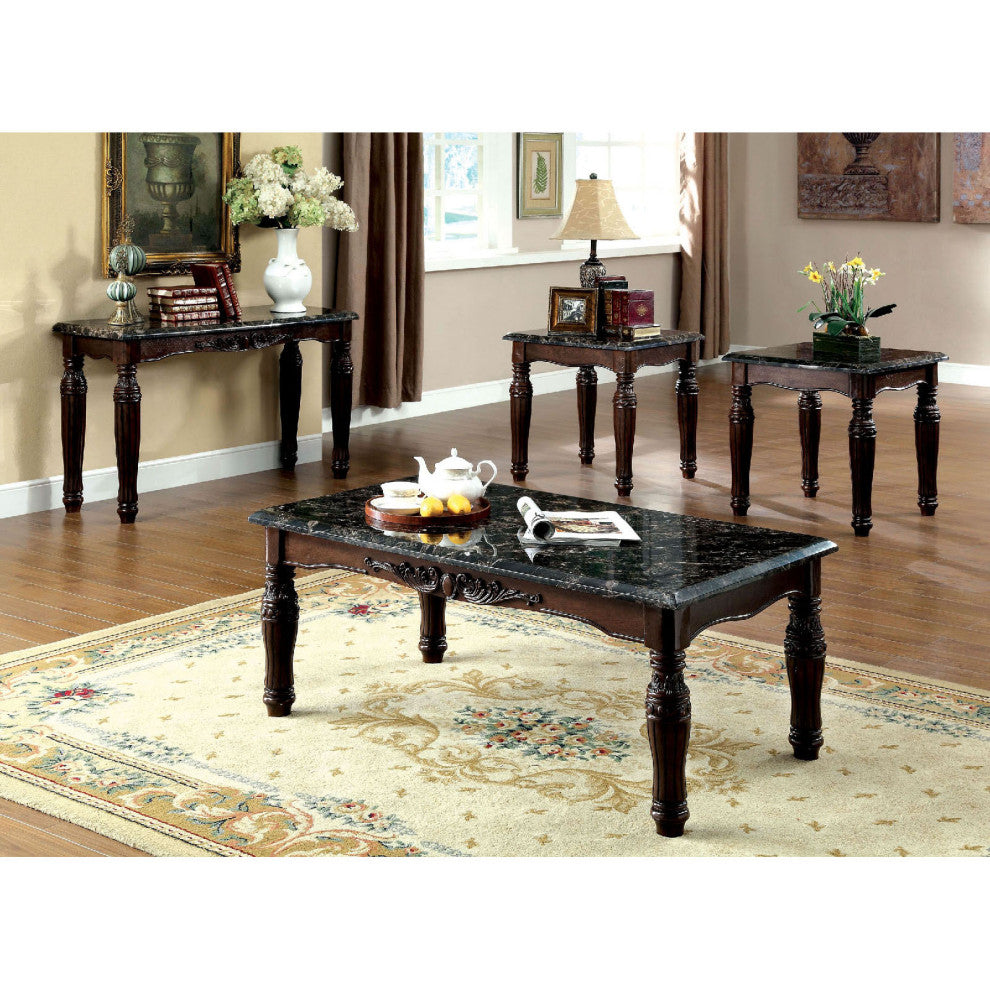 Faux Marble Sofa Table, Espresso and Black