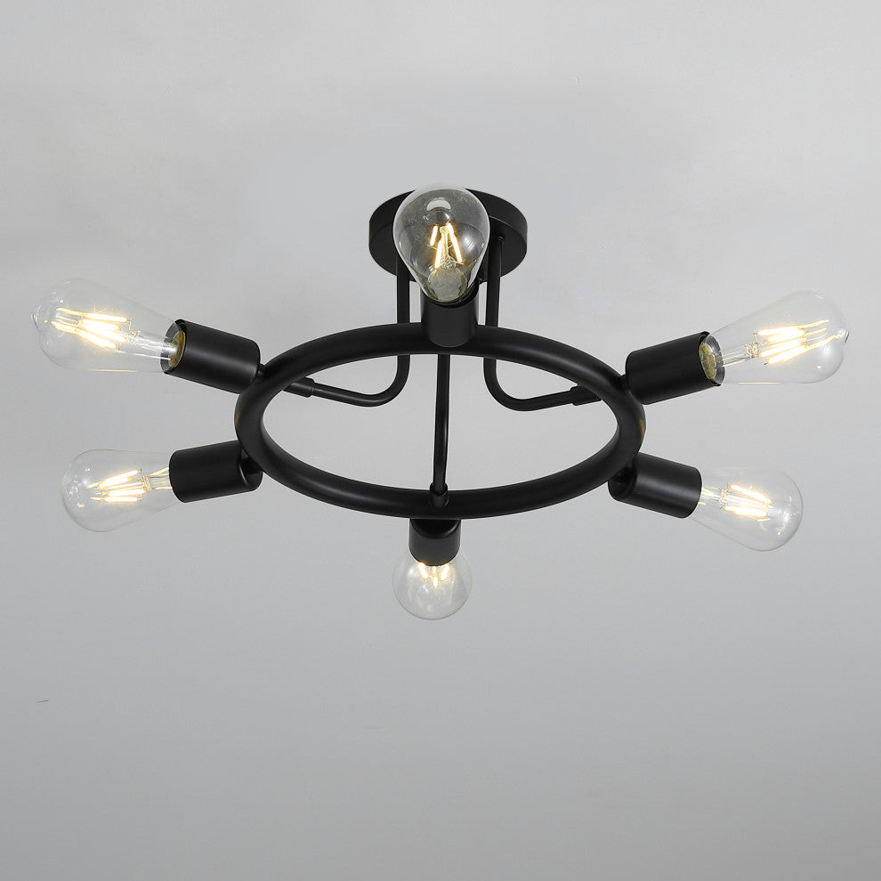 Modern 6-Light Ceiling Light Unique Sputnik Semi Flush Mount Ceiling Lamp, Black