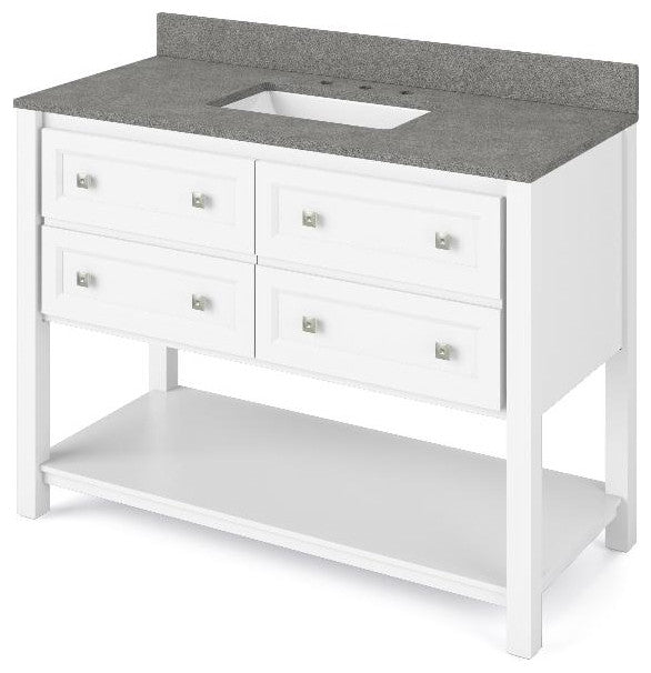 Adler Transitional 48" White Vanity, Steel Grey Cultured Marble Vanity Top