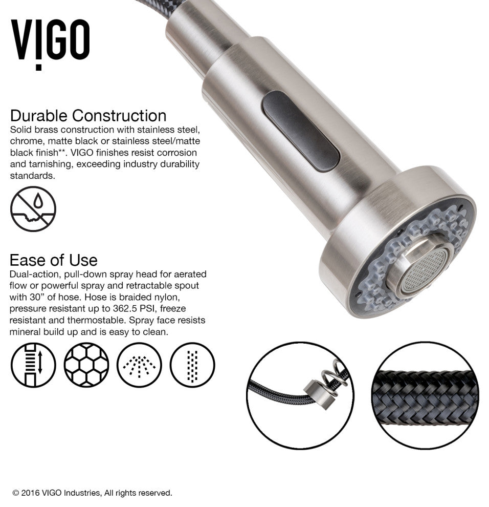 VIGO Edison 19" H Single Handle Pull-Down Sprayer Kitchen Faucet, Stainless Steel, No Sensor, Without Extras