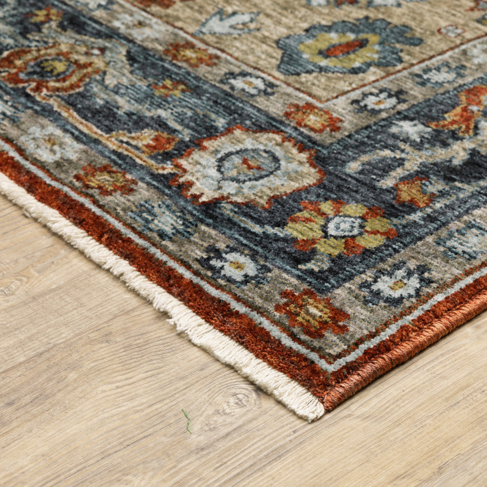 Augustus Vintage Medallion Rust/ Blue Indoor Area Rug, Red, 6'7"x9'6"