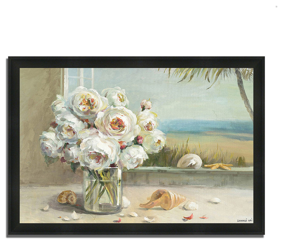 "Coastal Roses V.2" By Danhui Nai, Framed Painting Print, Ready To Hang