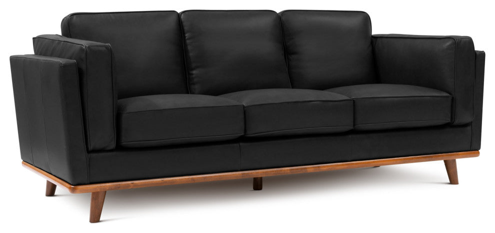 Valencia Artisan Modern Top Grain Nappa 11000 Leather Three Seats Sofa, Black