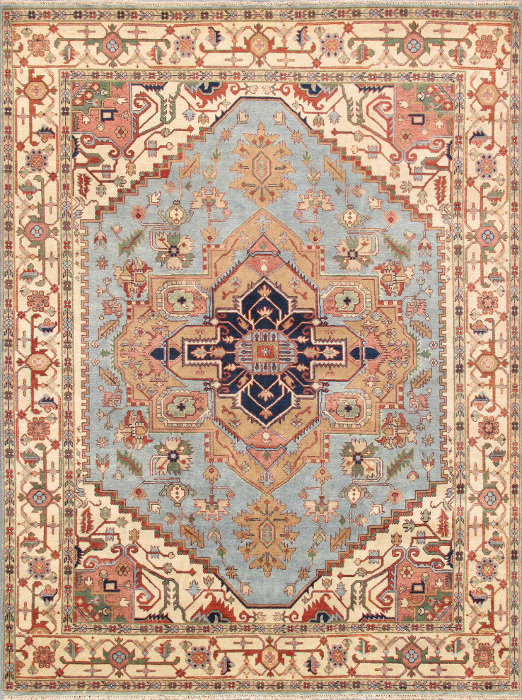Pasargad Home Serapi Collection Light Blue Wool Area Rug, 10'x14'