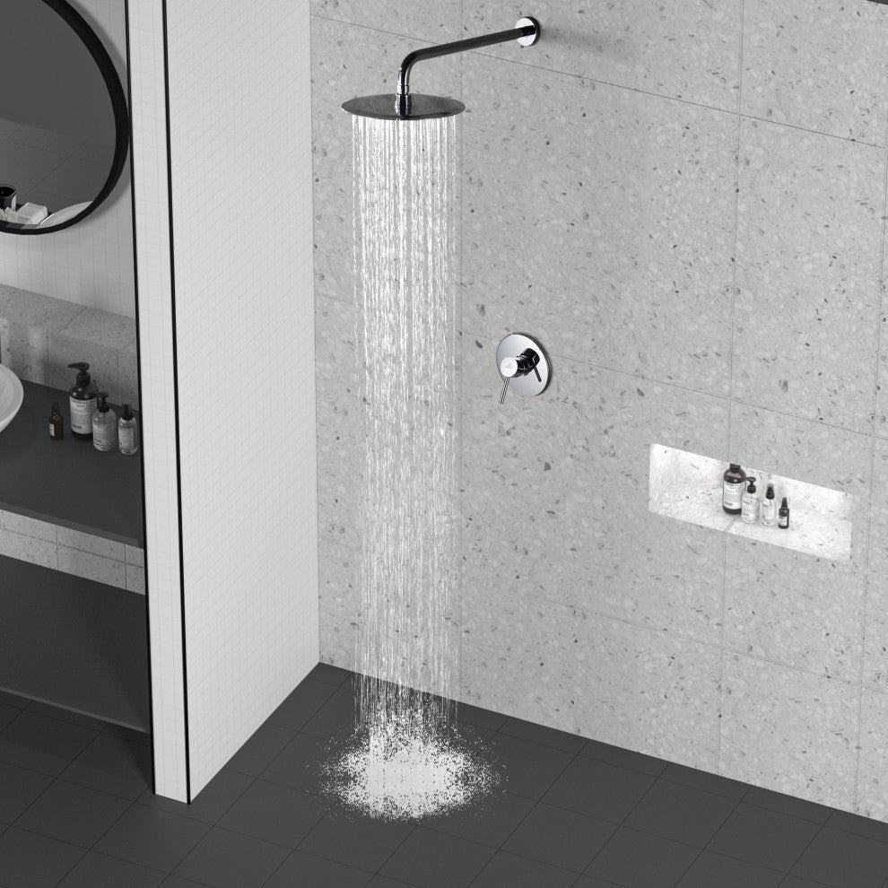 CASAINC 10" Round Wall Mounted Rainfall Luxury Shower System Kit, Chrome