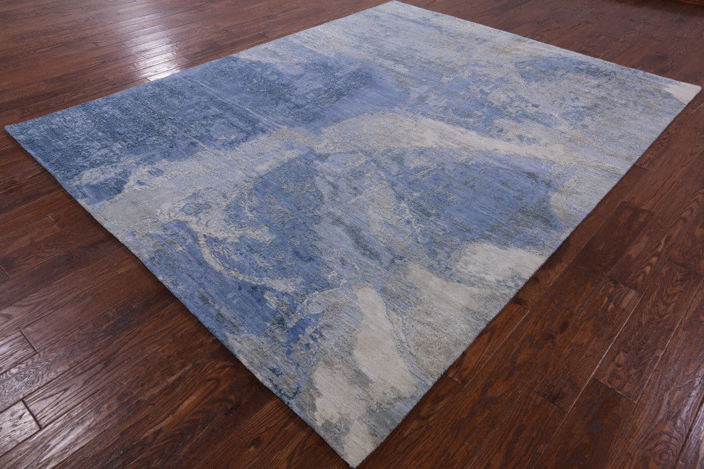 Abstract Hand-Knotted Wool and Silk Rug 7' 11" X 10' 1" Q8696