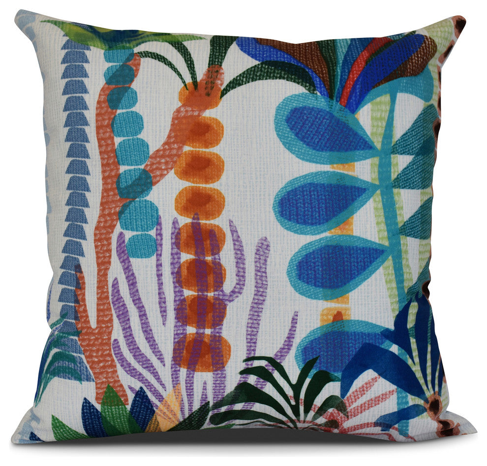 20x20", Tropical Jungle, Floral Print Pillow, Light Blue