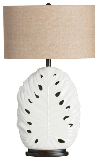 36.5"H White Ceramic Table Lamps With Burlap Oval Shade, Set of 2