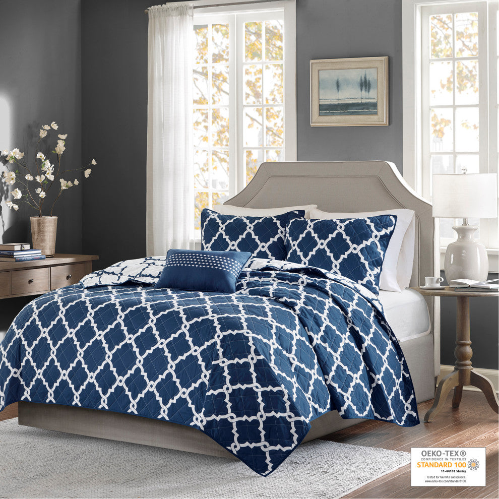 Madison Park Microfiber Printed 7-Piece Reversible Comforter Set, King