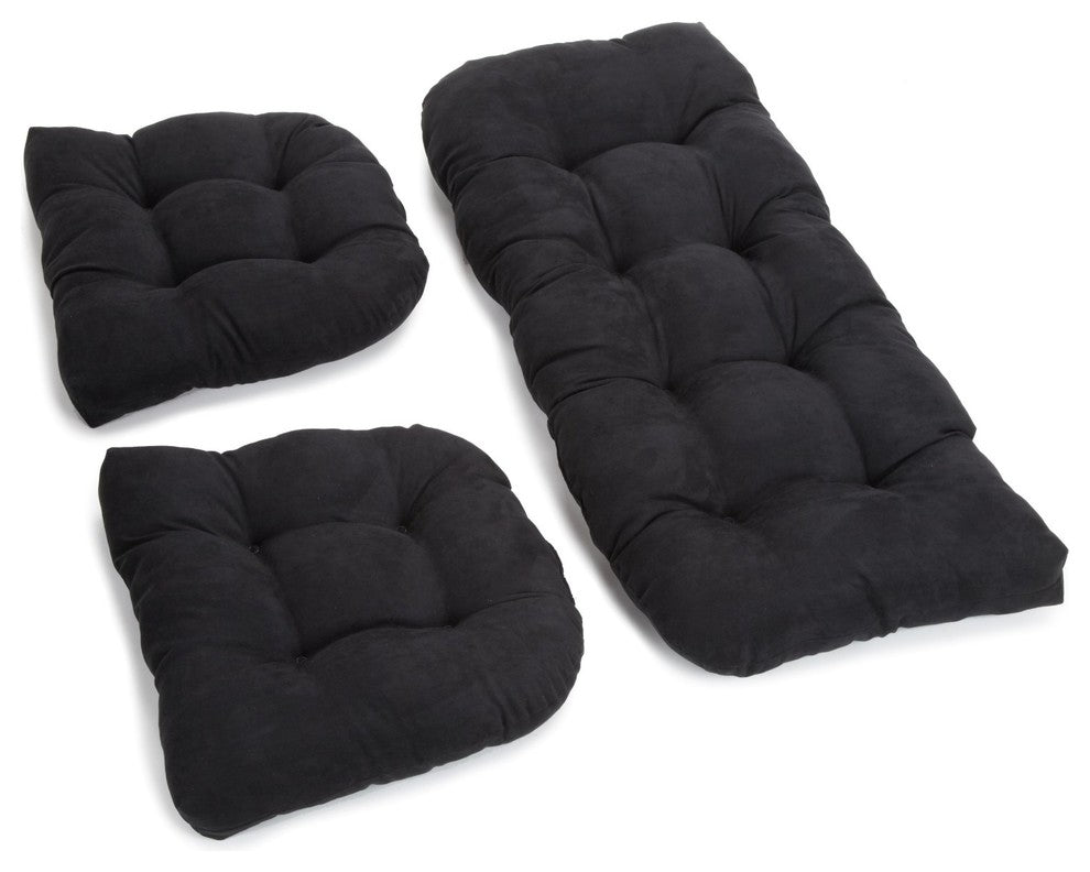 U-Shaped Microsuede Tufted Settee Cushion Set, Set of 3, Black