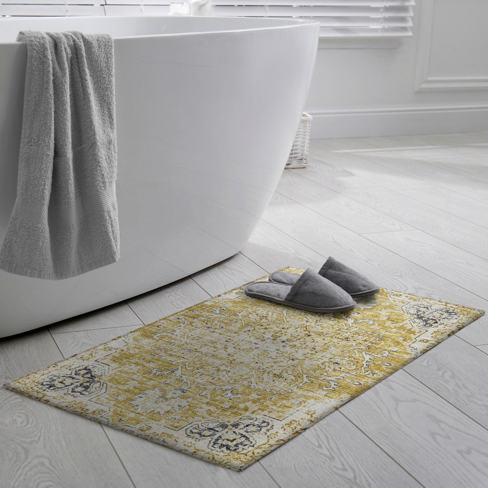 Indoor/Outdoor Marbella MB3 Gold Machine Washable 1'8" x 2'6" Rug