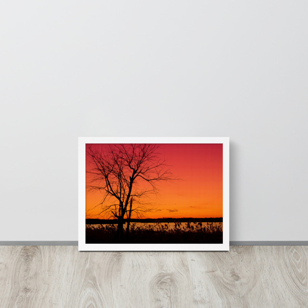 Burning Skies Rural Landscape Framed Photo Paper Wall Art Print, White, 12" X 16"