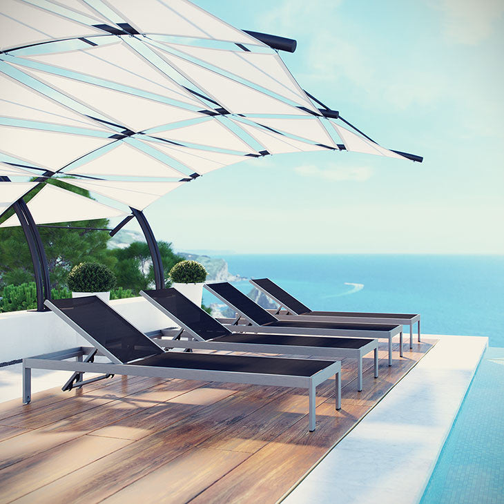 Silver Black Shore Chaise Outdoor Patio Aluminum Set of 4
