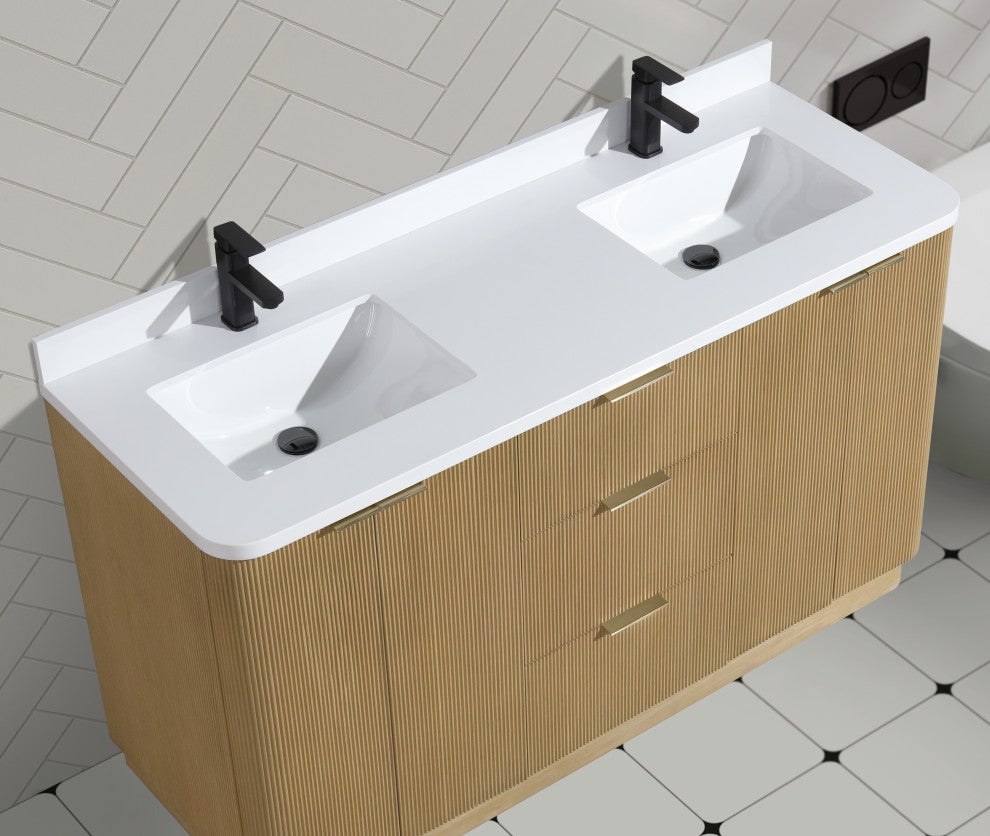 Ari Kitchen and Bath Calamigo 60" Freestanding Bathroom Vanity Oak
