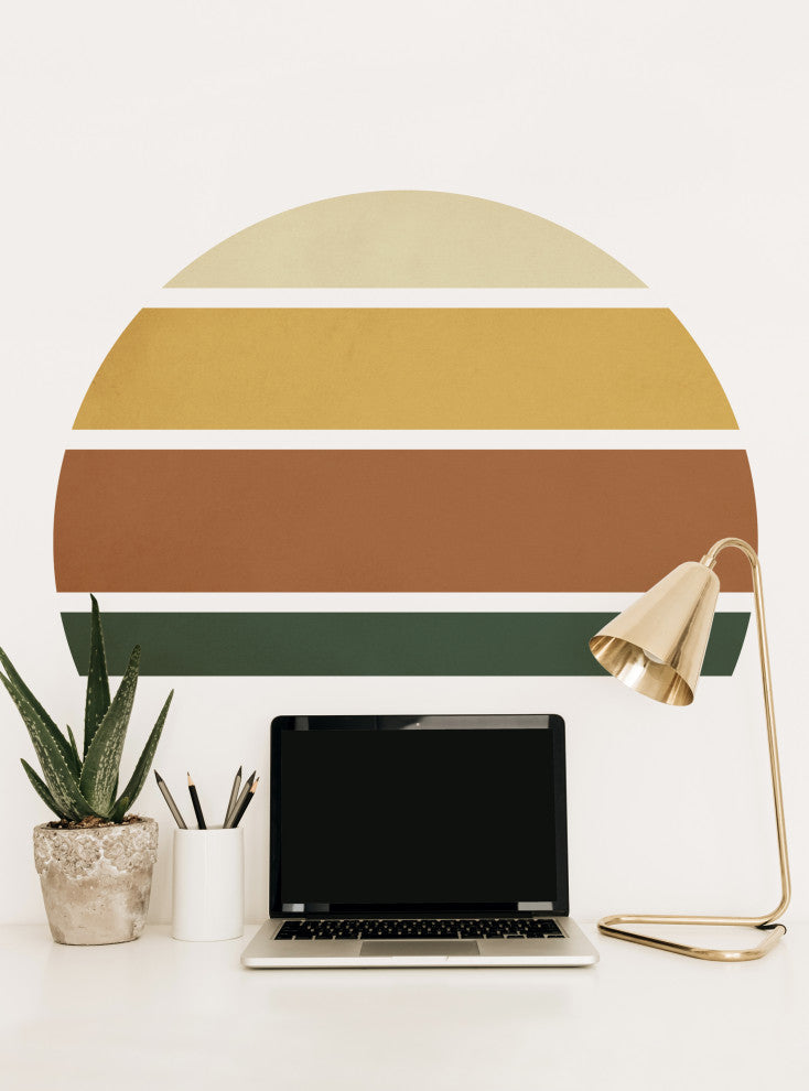 Retro Rising Sun Peel and Stick Vinyl Wall Sticker, Earthy, Small