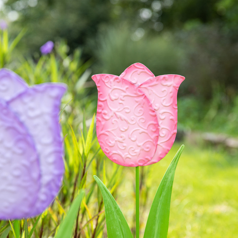 24"H Easter Metal Tulips Yard Stake, 3-Piece Set