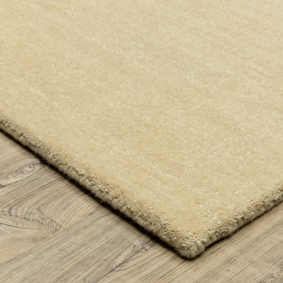 Apollo Heathered Solid Beige Hand-Made Wool Area Rug 8' x 10'