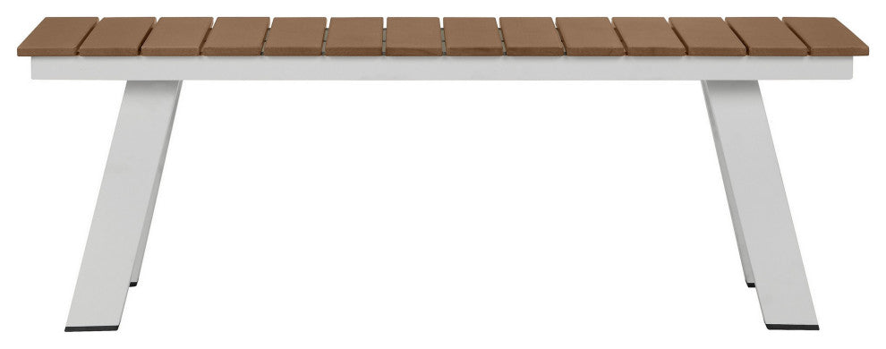 Benzara BM287732 Zia 54" Outdoor Dining Bench, Brown Polyresin Top, White