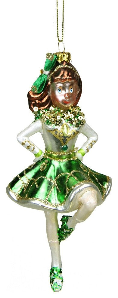6" Glittered Celtic Dancer Girl St. Patrick''s Day Glass Christmas Ornament