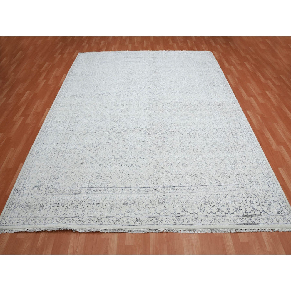 Ivory, Hand Knotted 100% Cotton, Agra Design Oriental Rug, 9'1"x11'10"