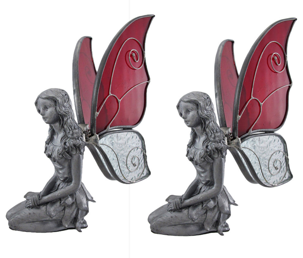 Set of 2 Kneeling Fairies Pewter Figurines Decor Sculptures Mythical Accessorie