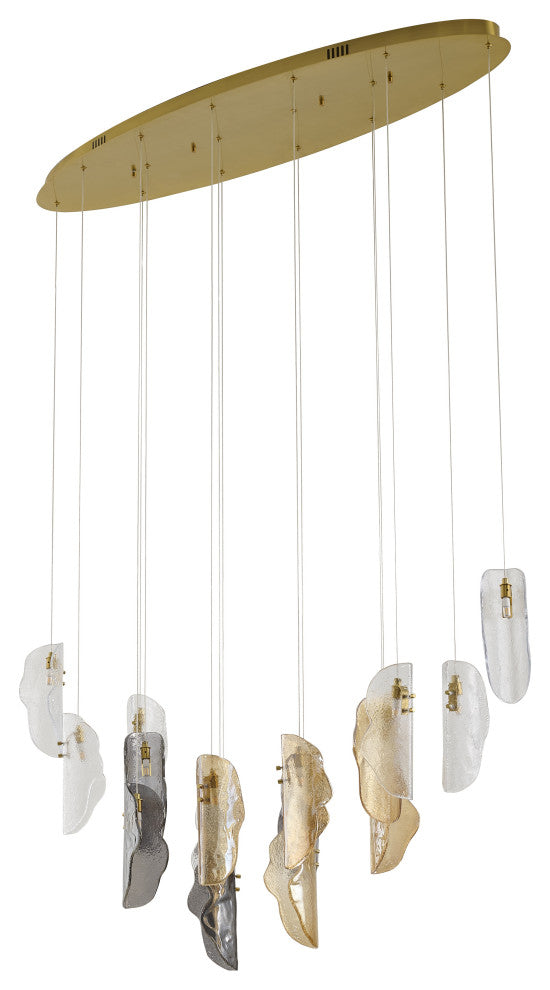 16-Light Brass Chandelier With Clear, Smoke, And Amber Glass Accents