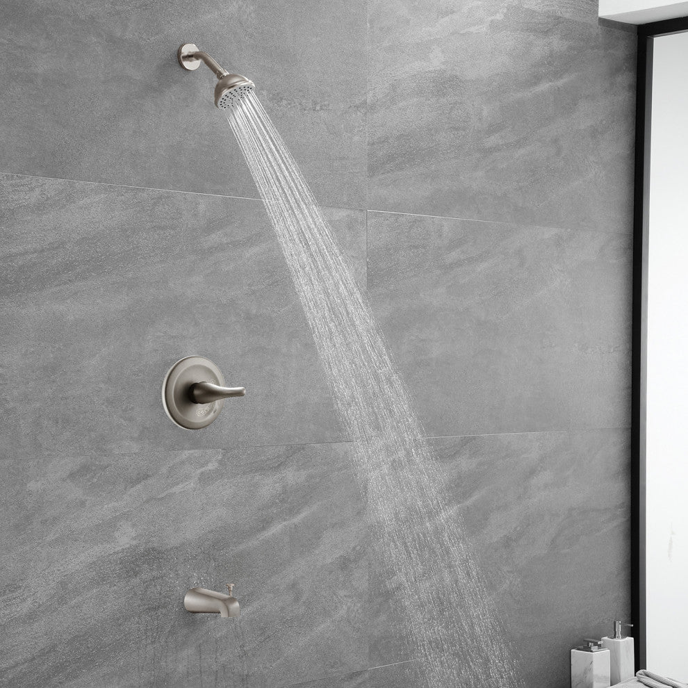 Brushed Nickel 6 Inch Shower Faucet with Tub Spout Combo