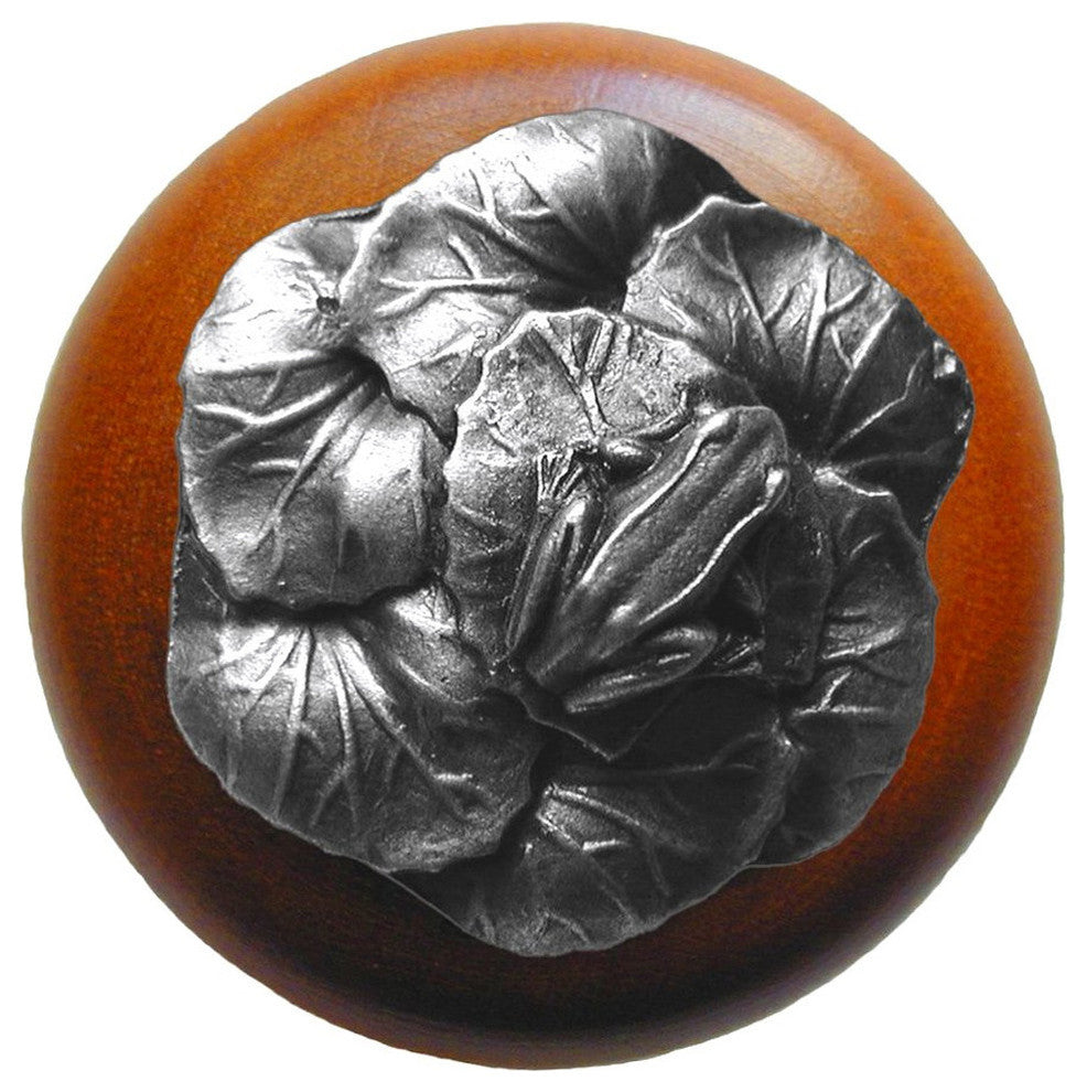 Leap-Frog Cherry Wood Knob, Antique-Style Pewter