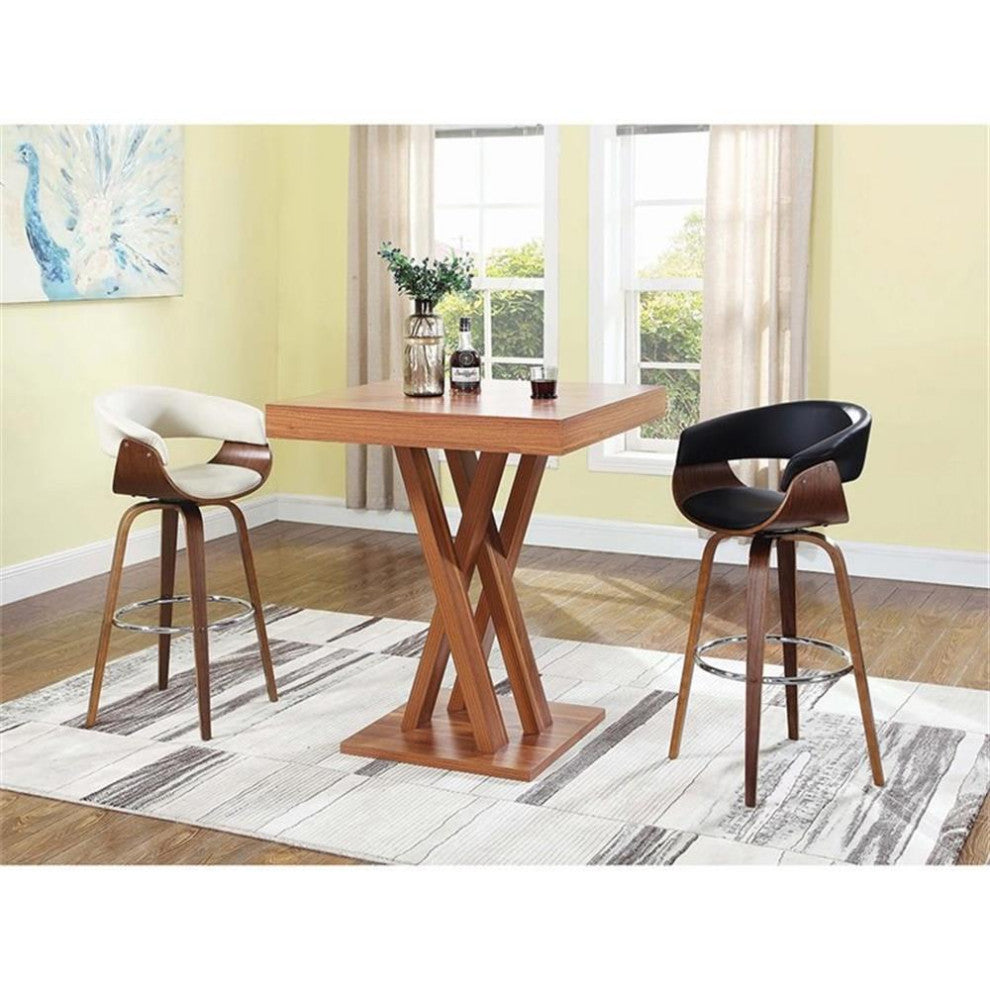 Bowery Hill 29.5" Contemporary Wood/PU Swivel Bar Stool in Walnut/Black