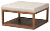 Henrik Beige Fabric Walnut Finished Cocktail Ottoman