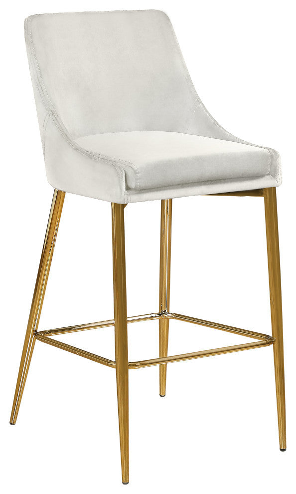 Karina Velvet Stool (Set of 2), Cream, Gold Base