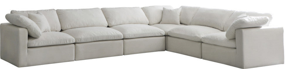 Plush Velvet / Down Standard Comfort L-Shaped Modular Sectional, Cream, 6-Piece: 3 Armless Chair, 3 Corner Chair
