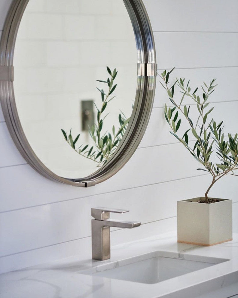 30" Round Wall Mirror, Silver Nickel Chrome